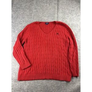 Chaps Cable Knit V Neck Sweater Women's 3X Pullover Long Sleeve 100% Cotton Red